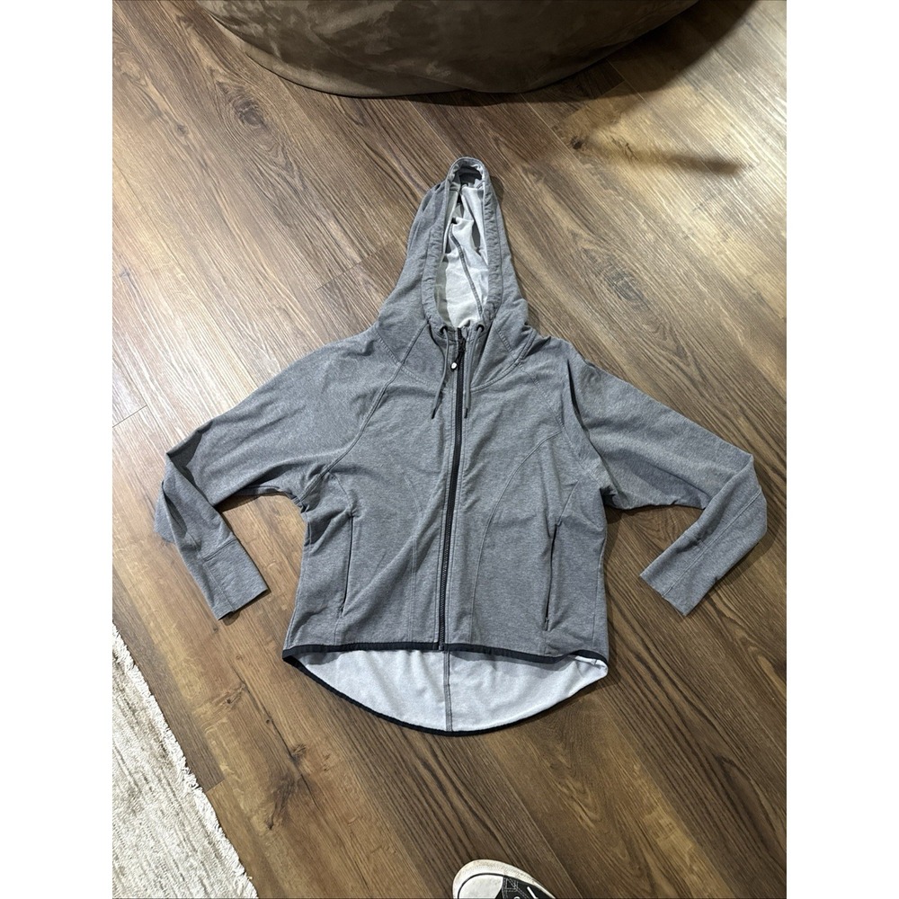 Athleta Sentry Hoodie Womens L Gray Zip Up Stretch Pocket Thumbhole Athletic